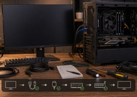 조립 PC 무신호 문제에서 모니터와 케이블을 점검하는 이미지