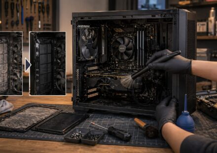 PC 청소 서비스와 직접 청소의 차이를 보여주는 내부 청소 이미지