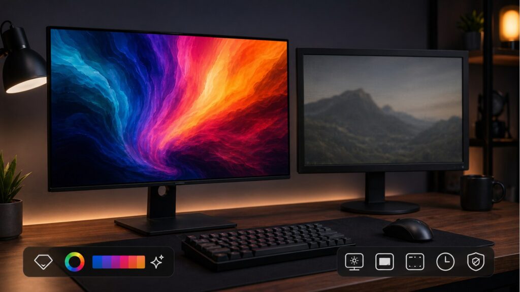OLED와 LCD 화면 체감을 비교하는 데스크 셋업 이미지