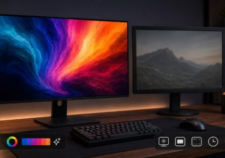 OLED와 LCD 화면 체감을 비교하는 데스크 셋업 이미지