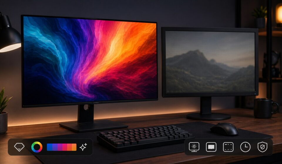 OLED와 LCD 화면 체감을 비교하는 데스크 셋업 이미지