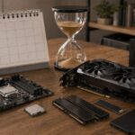 PC 부품 구매 타이밍을 기다리는 부품과 모래시계 이미지