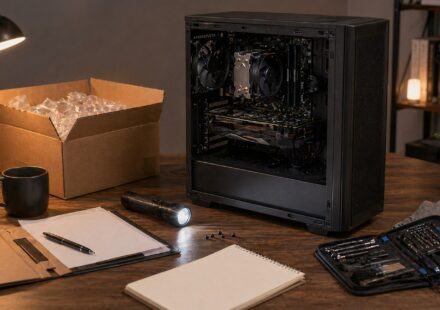 중고 PC 구매 후 상태와 가격을 확인하는 작업대 이미지