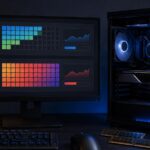 램 사용률과 메모리 캐시 상태를 추상적으로 보여주는 PC 모니터 이미지