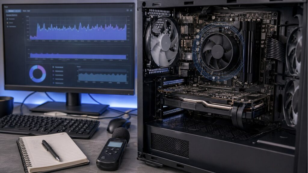 메인보드 고주파와 CPU 사용률 문제를 분리 점검하는 PC 내부 이미지