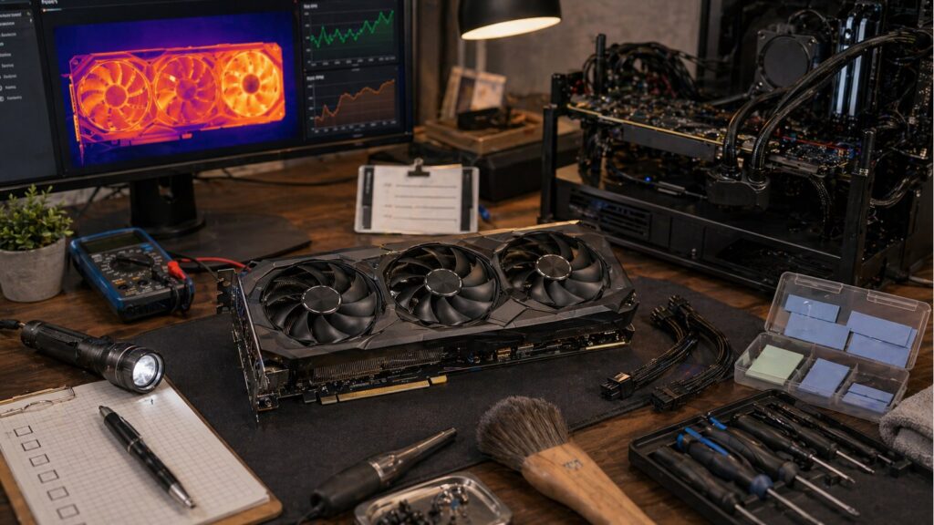 중고 RTX 3080급 그래픽카드의 상태를 확인하는 이미지