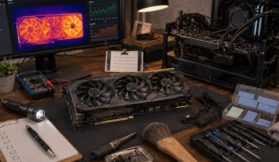 중고 RTX 3080급 그래픽카드의 상태를 확인하는 이미지