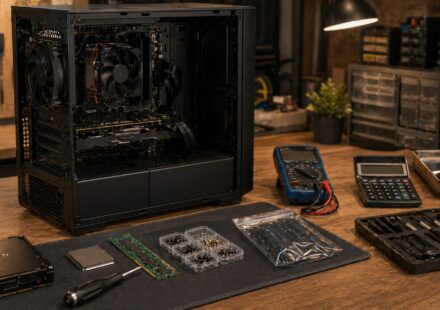 PC 수리 전 부품과 증상을 정리하는 작업대 이미지