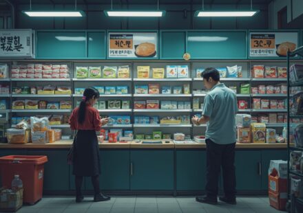 야간 편의점 매장과 체크리스트 장면