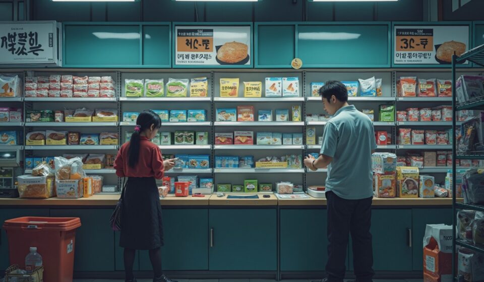 야간 편의점 매장과 체크리스트 장면