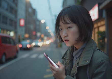 불법주차 차량을 촬영하며 신고를 준비하는 장면
