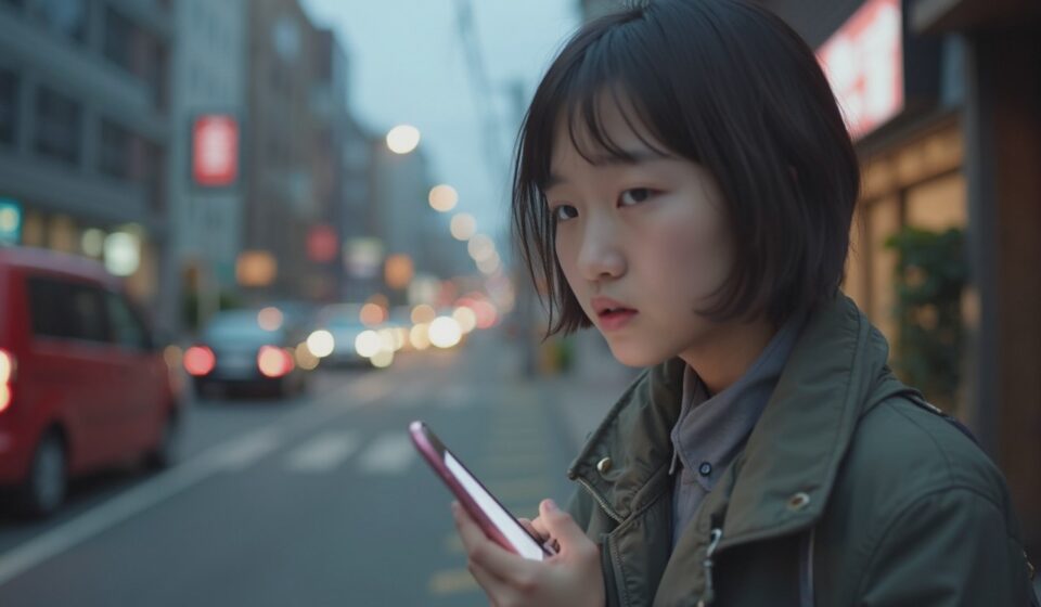 불법주차 차량을 촬영하며 신고를 준비하는 장면