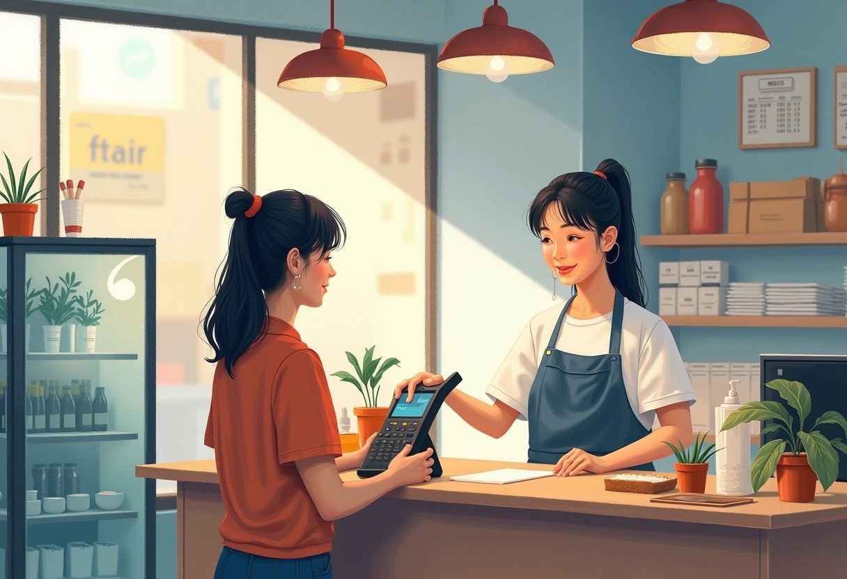 편의점 포스기에서 상품을 계산하는 모습