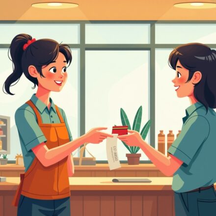 편의점 카운터에서 알바가 손님에게 영수증과 카드를 돌려주며 환불을 처리하는 모습