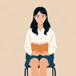 대기 의자에 앉아 얇은 서류철을 펴 든 채 차례를 기다리는 젊은 사람