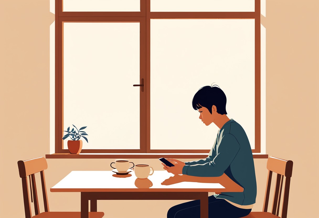 책상 위 달력의 날짜에 동그라미를 치고 그 옆에 스마트폰을 둔 손